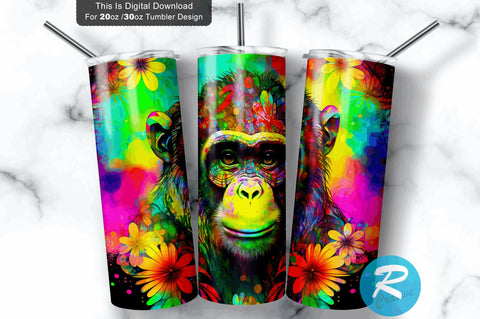 Monkey Neon Floral 20 oz / 30 oz Tumbler PNG Sublimation Regulrcrative 