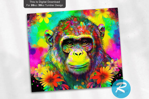 Monkey Neon Floral 20 oz / 30 oz Tumbler PNG Sublimation Regulrcrative 