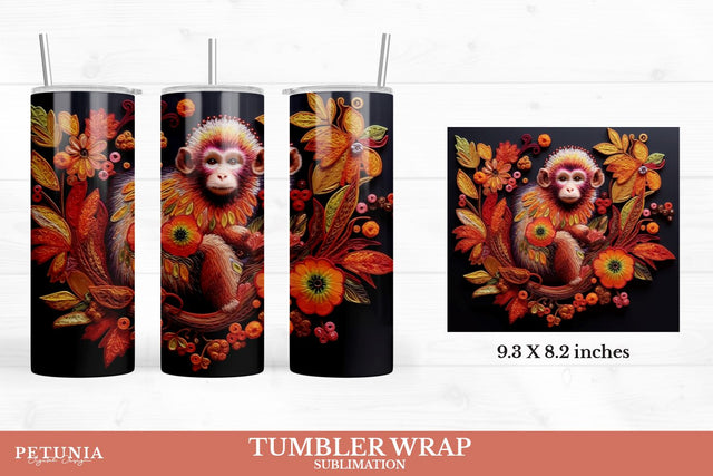 Monkey Sublimation Wrap | 3D Sublimation Tumbler Wrap Sublimation Petunia Digital Design 