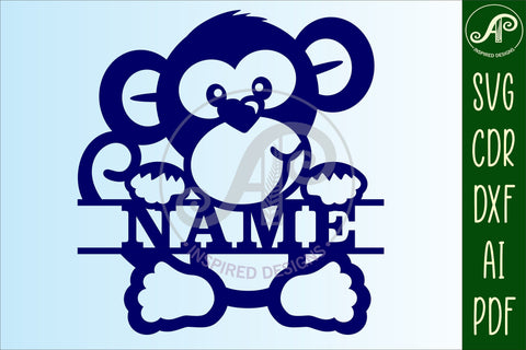 Monkey theme Name sign svg laser cut template SVG APInspireddesigns 