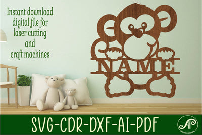 Monkey theme Name sign svg laser cut template SVG APInspireddesigns 