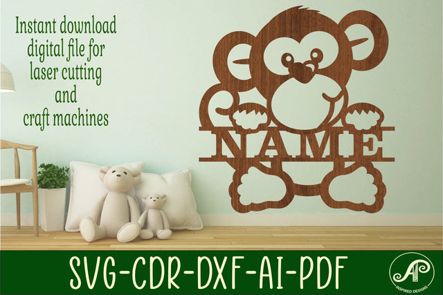 Monkey theme Name sign svg laser cut template SVG APInspireddesigns 