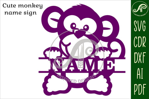 Monkey theme Name sign svg laser cut template SVG APInspireddesigns 