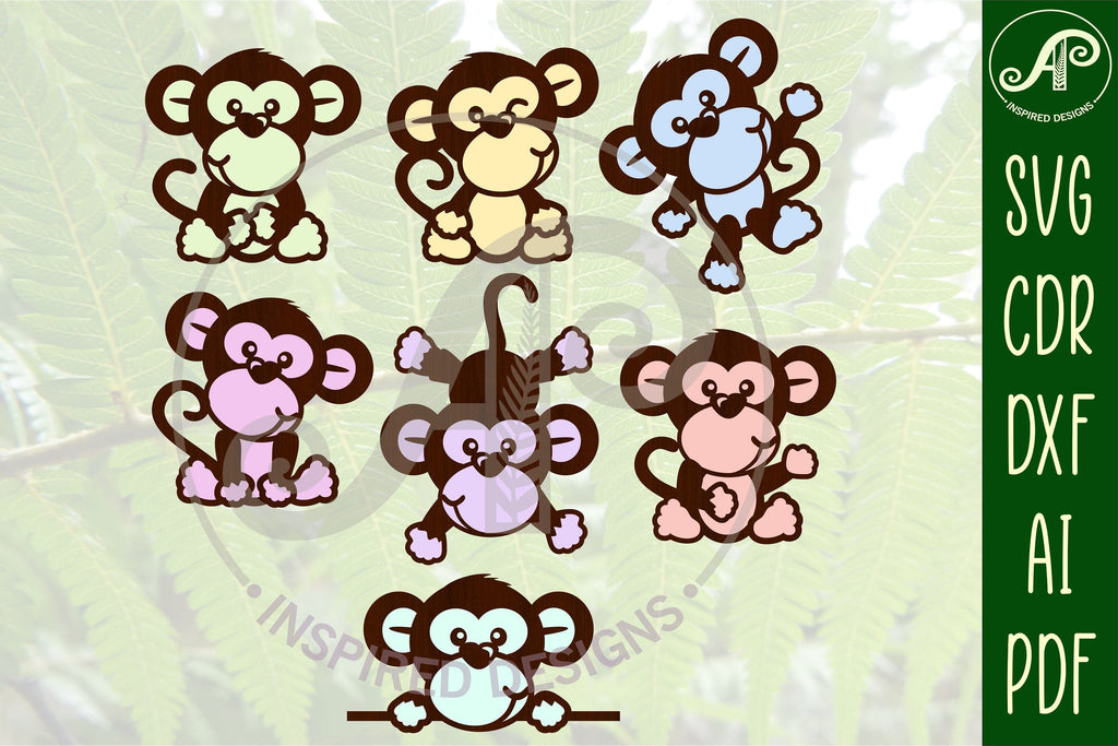 Monkey two layer laser cut SVG files - So Fontsy