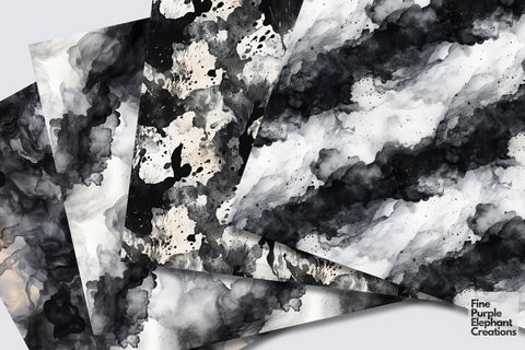 Monochrome Magic | Black and White Watercolor Digital Pattern Fine Purple Elephant Creations 