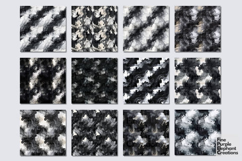 Monochrome Magic | Black and White Watercolor Digital Pattern Fine Purple Elephant Creations 