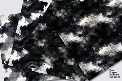 Monochrome Magic | Black and White Watercolor Digital Pattern Fine Purple Elephant Creations 