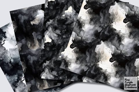 Monochrome Magic | Black and White Watercolor Digital Pattern Fine Purple Elephant Creations 