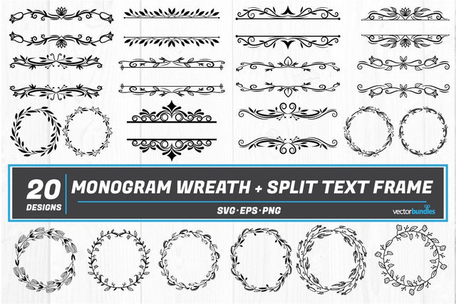 Monogram and split text frame bundle svg SVG vectorbundles 