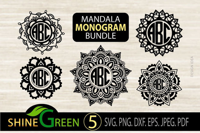 Monogram Bundle SVG - Mandala Monogram Frames SVG Shine Green Art 