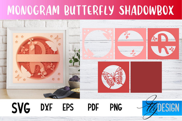 Monogram Butterfly Shadowbox | Monogram SVG Design SVG Fly Design 