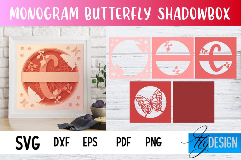 Monogram Butterfly Shadowbox | Monogram SVG Design SVG Fly Design 