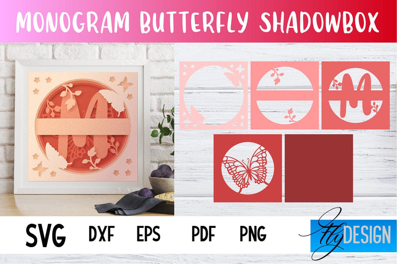 Monogram Butterfly Shadowbox | Monogram SVG Design SVG Fly Design 