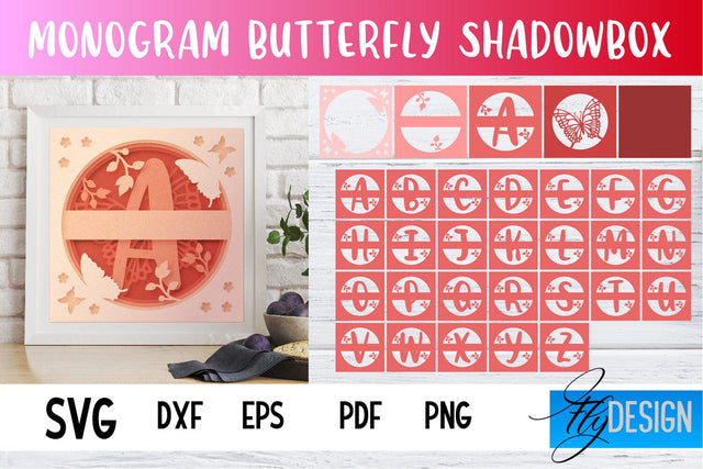 Monogram Butterfly Shadowbox | Monogram SVG Design SVG Fly Design 