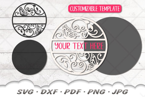 Monogram Butterfly SVG | Door Hanger SVG | Round Wood Sign SVG Cloud9Design 