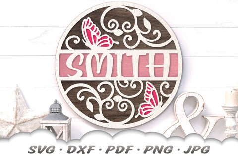 Monogram Butterfly SVG | Door Hanger SVG | Round Wood Sign SVG Cloud9Design 