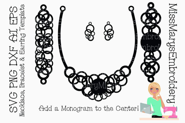 Monogram Circle Necklace, Bracelet & Earring Template SVG MissMarysEmbroidery 