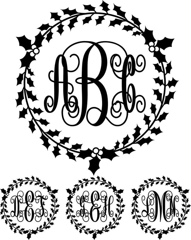 Monogram Elaborate Script Holly Wreath Font Font Rivka’s Renditions 