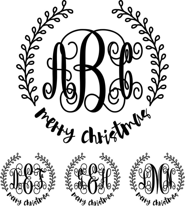 Monogram Elaborate Script Merry Christmas Wreath Font Font Rivka’s Renditions 