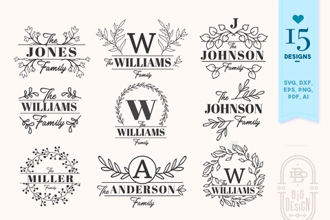 Monogram Family Sign Bundle | 15 Farmhouse Sign SVGs SVG Big Design &Co 