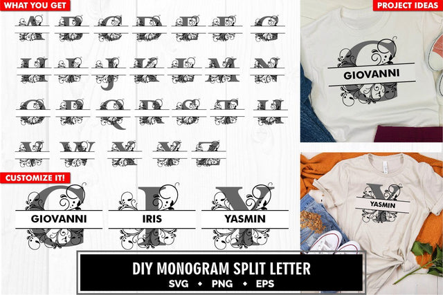 Monogram floral split letter a to z svg cut file SVG vectorbundles 