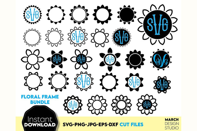 Monogram Frame SVG, Circle Frame SVG, Floral Frame SVG, Monogram Circle SVG, Floral Wreath SVG SVG March Design Studio 