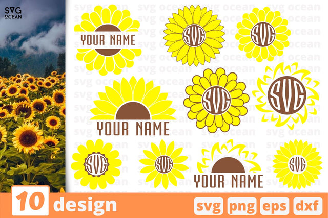 Monogram frames sunflower SVG SvgOcean 