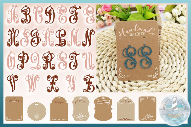 Monogram Initials with Hearts Earrings SVG Bundle | Faux Leather Jewelry SVG Harbor Grace Designs 