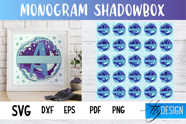 Monogram Shadowbox SVG | Paper Alphabet | Paper Cut SVG Fly Design 
