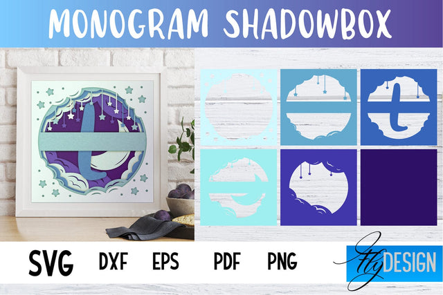 Monogram Shadowbox SVG | Paper Alphabet | Paper Cut SVG Fly Design 