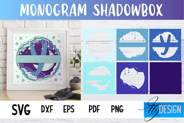 Monogram Shadowbox SVG | Paper Alphabet | Paper Cut SVG Fly Design 