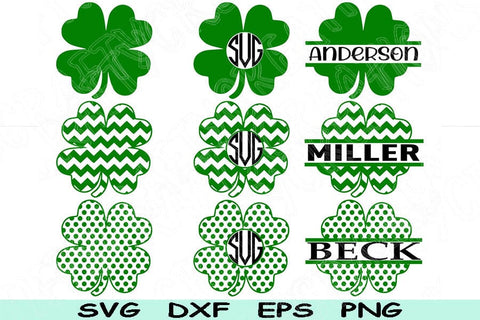 Monogram Shamrock Svg Dxf Png Cut File, St Patricks Day Svg, 4 Leaf Clover Svg Files For Cricut, St Patricks Svg Digital Sublimation Design SVG TiffsCraftyCreations 