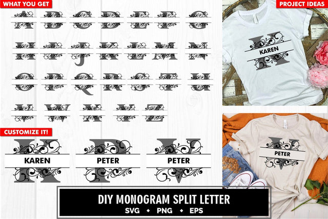 Monogram split letter a to z decorative svg cut file SVG vectorbundles 