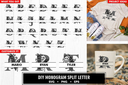 Monogram split letter a to z leaf svg cut file SVG vectorbundles 