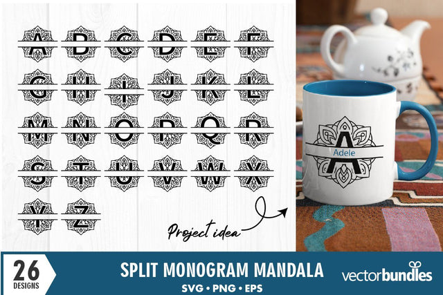 Monogram split text mandala svg SVG vectorbundles 