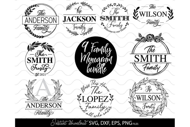 Monogram SVG Bundle, Family Monogram SVG, Last Name Monogram Frame, Family Monogram SVG SVG March Design Studio 
