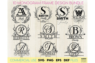 Monogram SVG Bundle, Family Monogram SVG, Last Name Monogram Frame, Family Monogram SVG SVG March Design Studio 