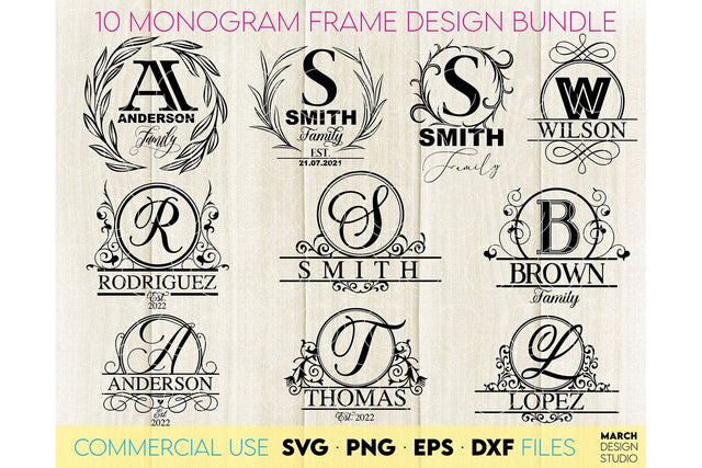 Monogram SVG Bundle, Family Monogram SVG, Last Name Monogram Frame, Family Monogram SVG SVG March Design Studio 