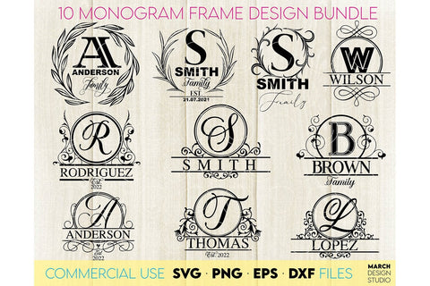 Monogram SVG Bundle, Family Monogram SVG, Last Name Monogram Frame, Family Monogram SVG SVG March Design Studio 
