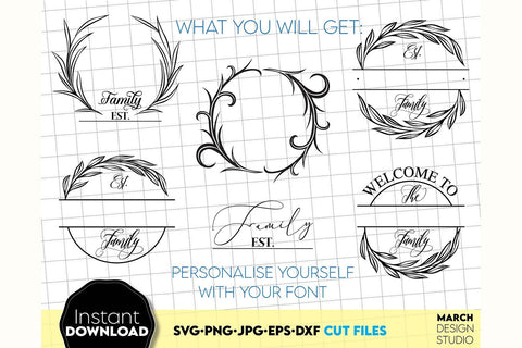 Monogram SVG Bundle, Family Monogram SVG, Last Name Monogram Frame, Family Monogram SVG SVG March Design Studio 
