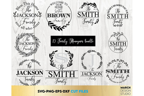 Monogram SVG Bundle, Family Monogram SVG, Last Name Monogram Frame SVG, Monogram SVG SVG March Design Studio 