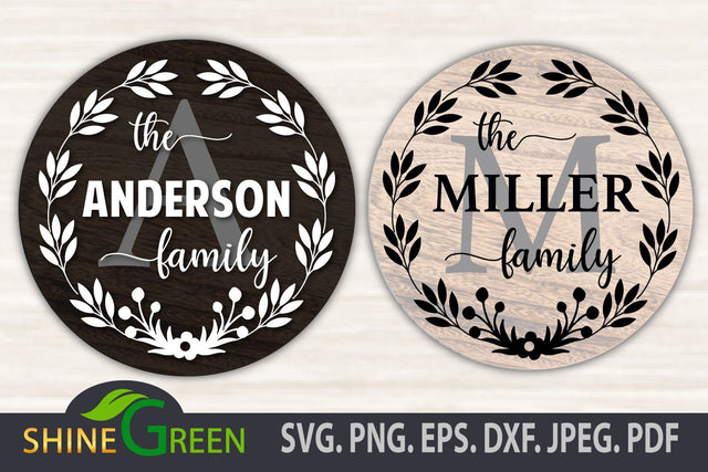 Monogram SVG - Floral Family Frame Round Sign SVG Shine Green Art 