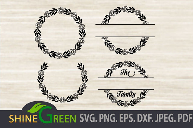 Monogram SVG - Floral Wreath Bundle SVG Shine Green Art 