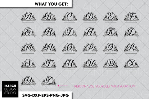 Monogram SVG, Split Monogram SVG, Monogram Letter SVG, Floral Monogram SVG SVG March Design Studio 