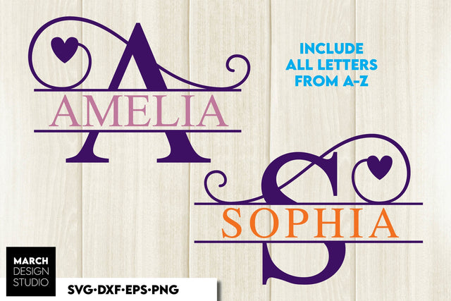 Monogram SVG, Split Monogram SVG, Monogram Letter SVG, Heart Monogram SVG SVG March Design Studio 