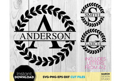 Monogram SVG, Split Monogram SVG, Monogram Letter SVG, Wreath Monogram SVG SVG March Design Studio 