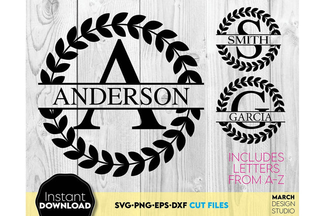 Monogram SVG, Split Monogram SVG, Monogram Letter SVG, Wreath Monogram SVG SVG March Design Studio 