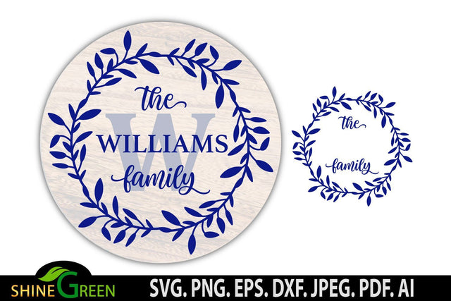 Monogram SVG Wreath Round Sign for Family Home Farmhouse SVG Shine Green Art 