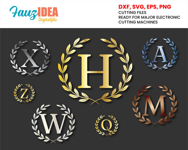 Monogram SVG/PNG, Laurel Monogram Alphabet, Digital Download for Cricut, Silhouette, Glowforge, 26 individual svg/png cut files SVG Fauz 