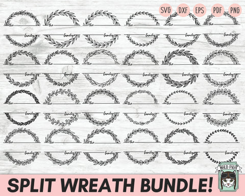 Monogram Wreath Bundle SVG, Laurel Leaf Wreath SVG files, Wreath cut file, Split Monogram Frame svg, Family Wreath Monogram svg, Leaves, Last Name svg SVG Wild Pilot 